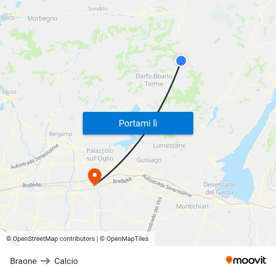 Braone to Calcio map
