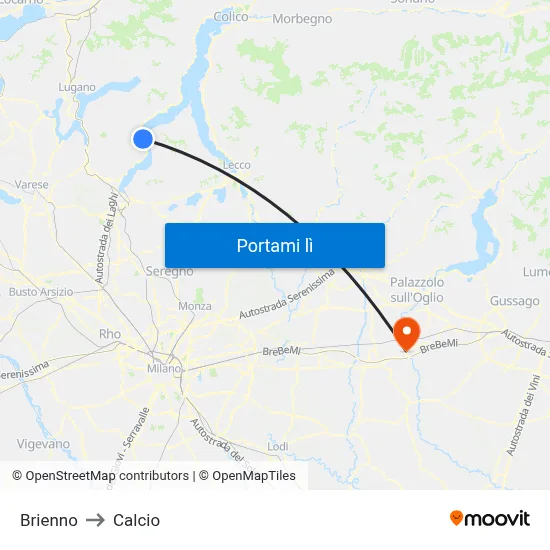 Brienno to Calcio map