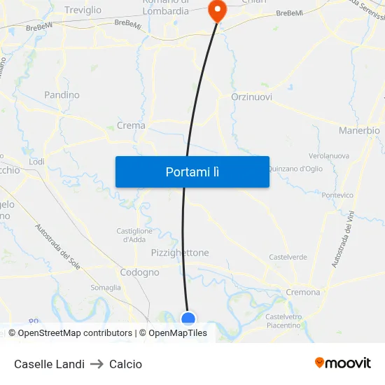 Caselle Landi to Calcio map