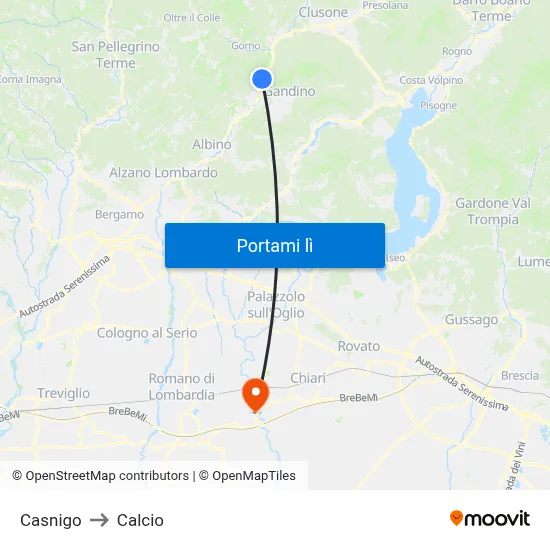 Casnigo to Calcio map