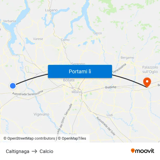 Caltignaga to Calcio map
