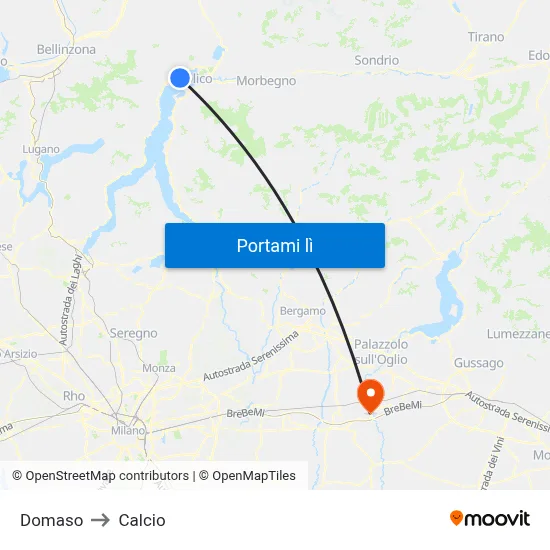Domaso to Calcio map