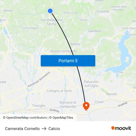 Camerata Cornello to Calcio map