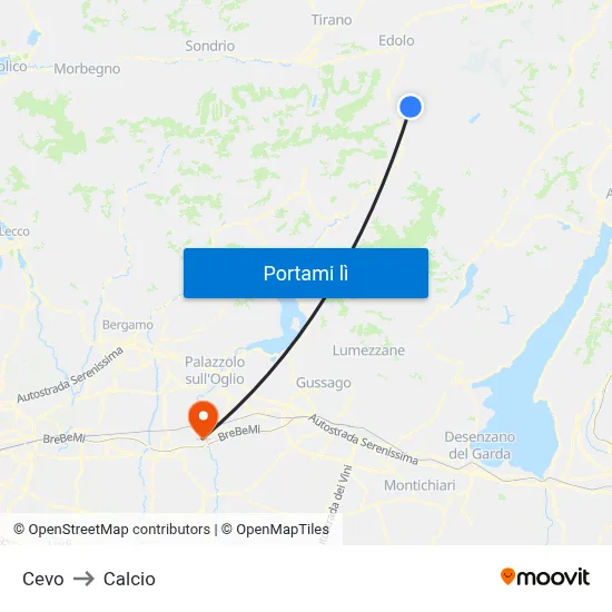 Cevo to Calcio map