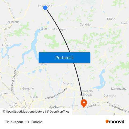 Chiavenna to Calcio map