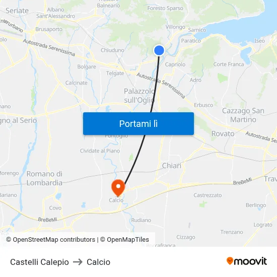 Castelli Calepio to Calcio map