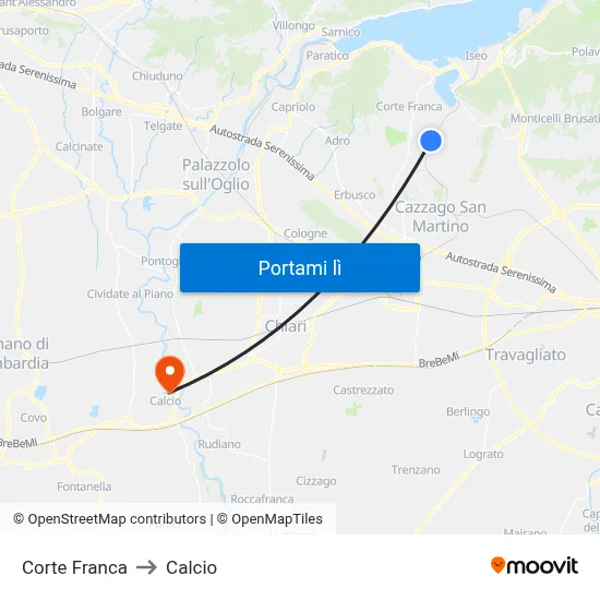 Corte Franca to Calcio map