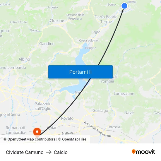 Cividate Camuno to Calcio map