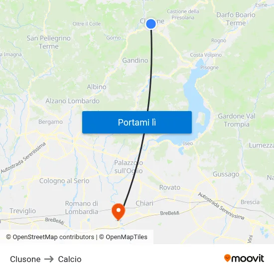 Clusone to Calcio map