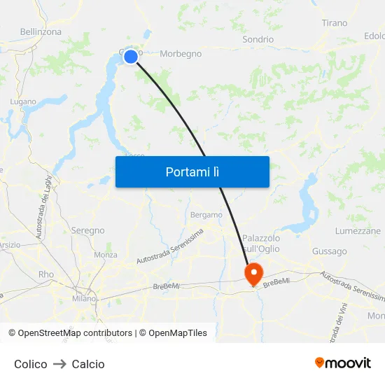 Colico to Calcio map