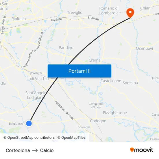 Corteolona to Calcio map