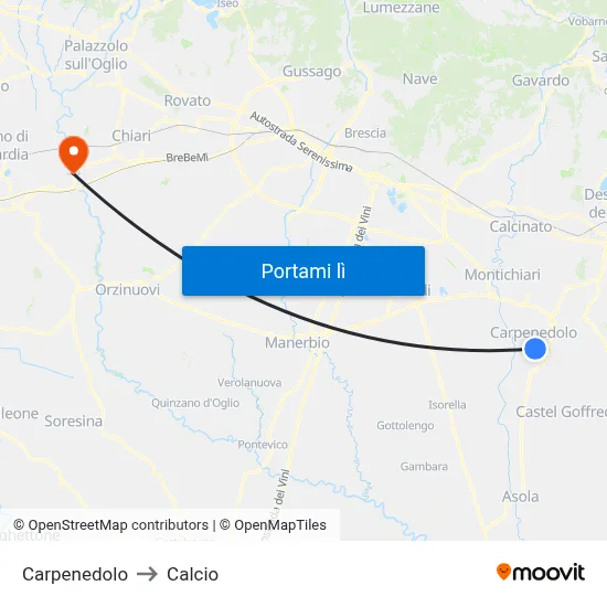 Carpenedolo to Calcio map
