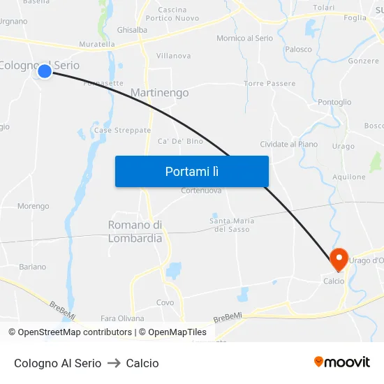 Cologno Al Serio to Calcio map