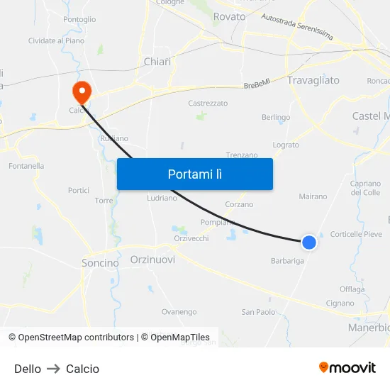Dello to Calcio map