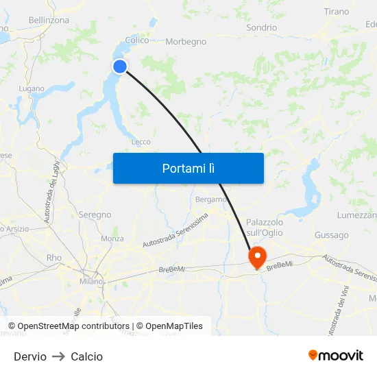 Dervio to Calcio map