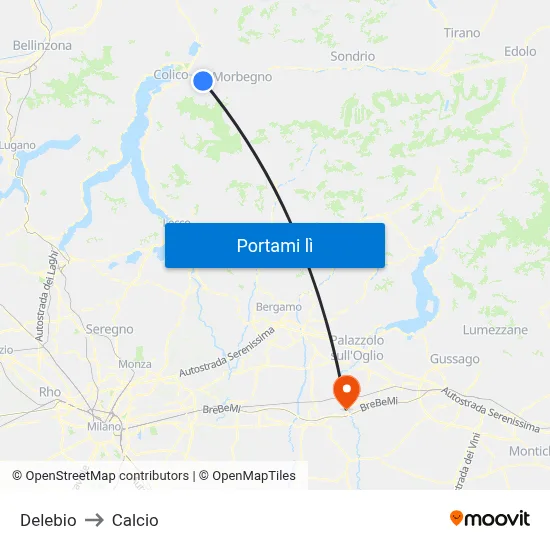 Delebio to Calcio map