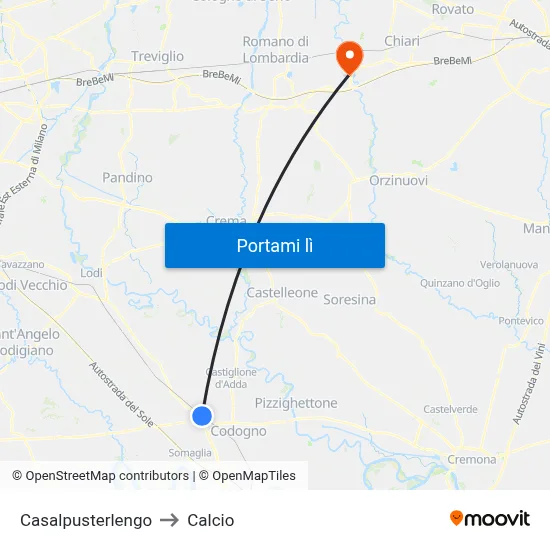 Casalpusterlengo to Calcio map