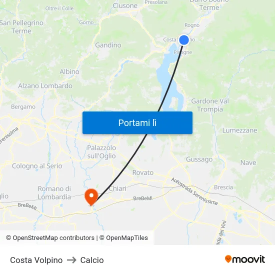 Costa Volpino to Calcio map
