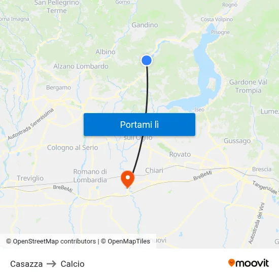 Casazza to Calcio map