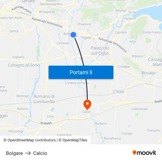 Bolgare to Calcio map