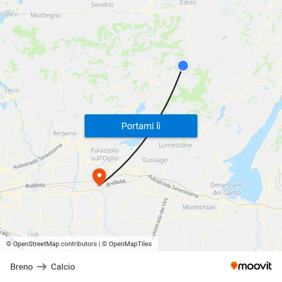 Breno to Calcio map