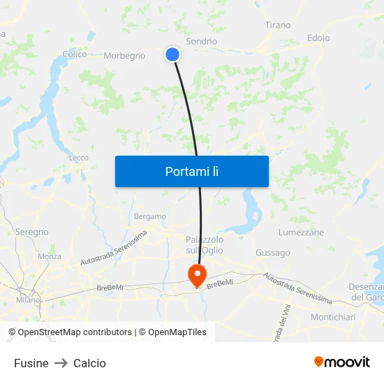 Fusine to Calcio map