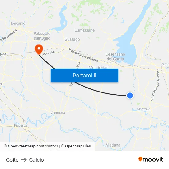 Goito to Calcio map