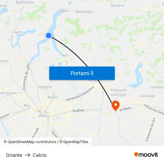Griante to Calcio map