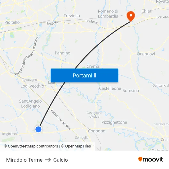 Miradolo Terme to Calcio map