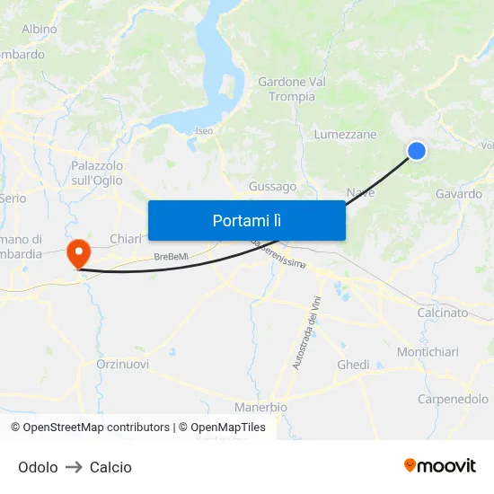 Odolo to Calcio map