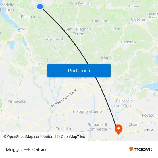 Moggio to Calcio map