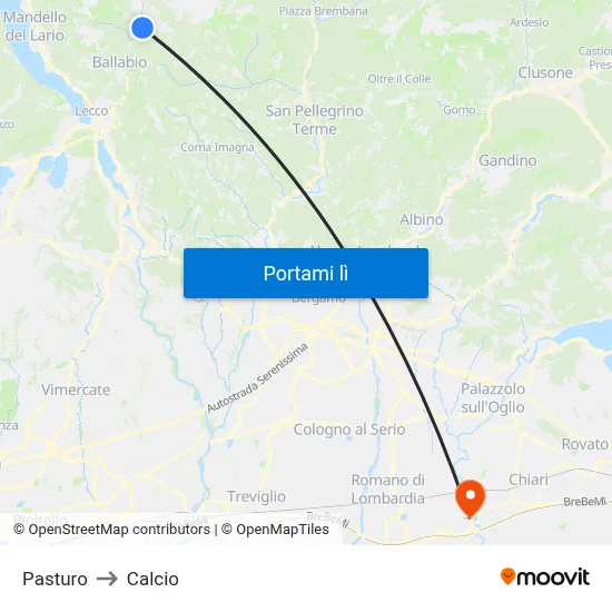 Pasturo to Calcio map