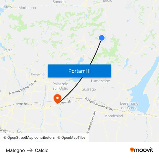 Malegno to Calcio map