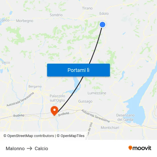 Malonno to Calcio map