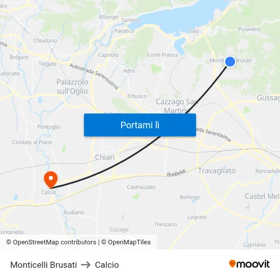 Monticelli Brusati to Calcio map