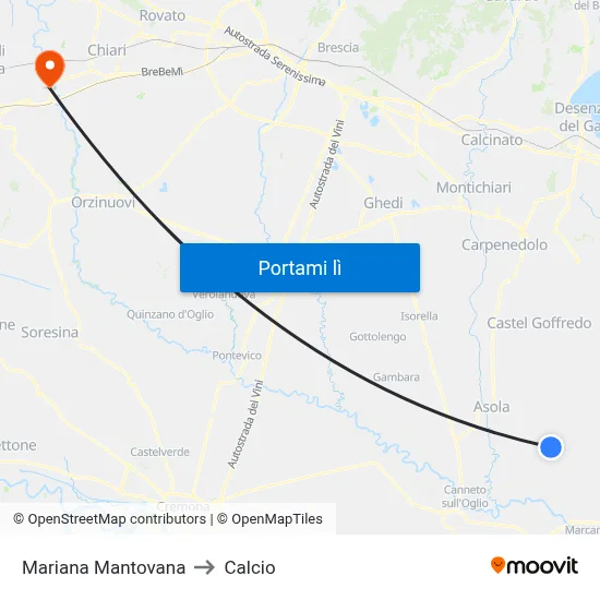 Mariana Mantovana to Calcio map