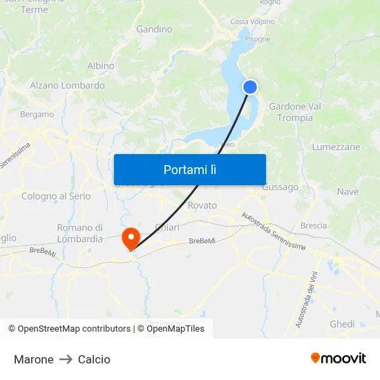 Marone to Calcio map