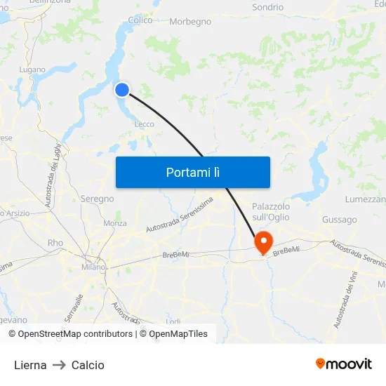 Lierna to Calcio map