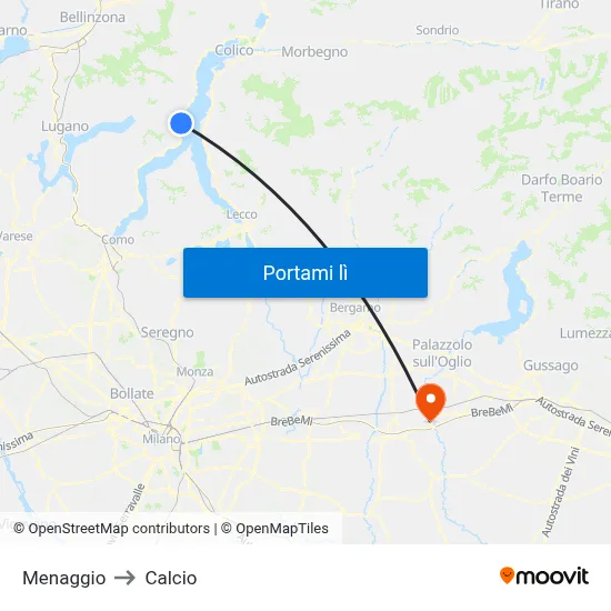 Menaggio to Calcio map