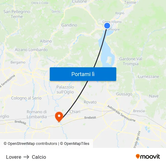 Lovere to Calcio map