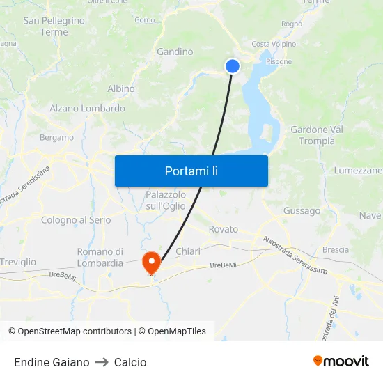 Endine Gaiano to Calcio map