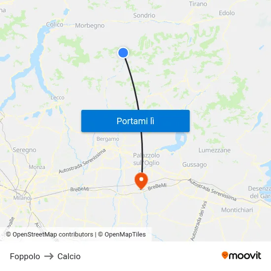 Foppolo to Calcio map