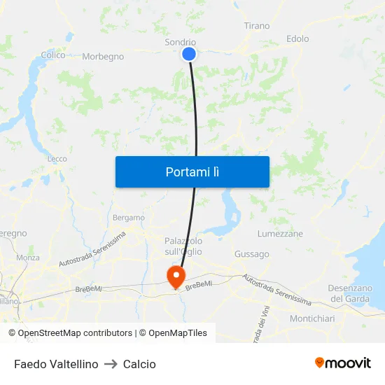 Faedo Valtellino to Calcio map