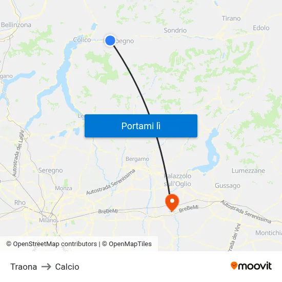 Traona to Calcio map