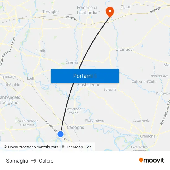 Somaglia to Calcio map