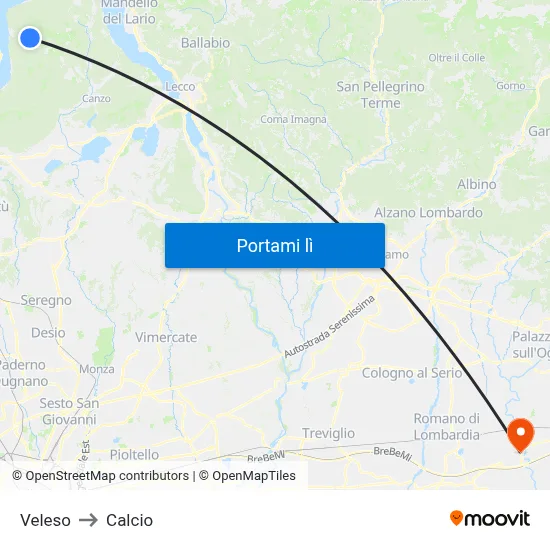 Veleso to Calcio map