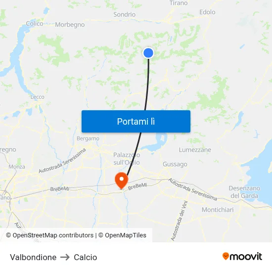 Valbondione to Calcio map