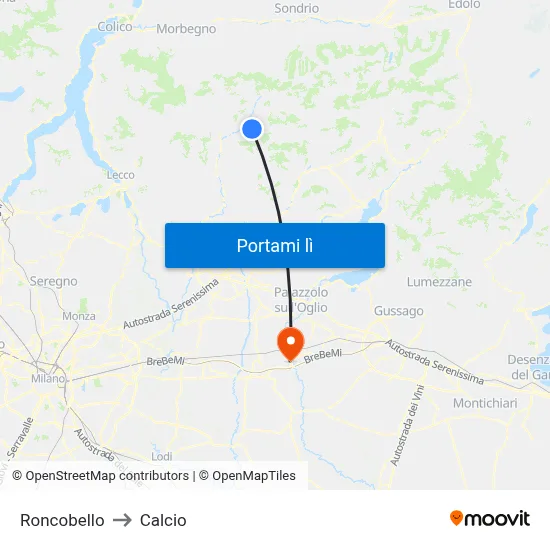 Roncobello to Calcio map
