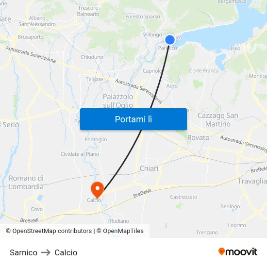 Sarnico to Calcio map
