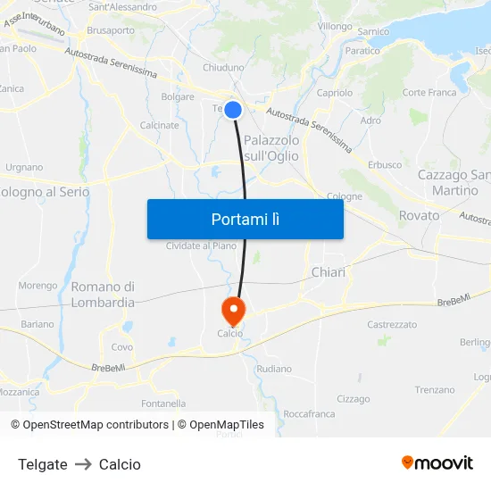 Telgate to Calcio map